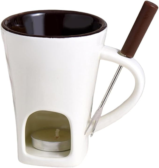Fondue Mug Chocolate Melting Cup Cookware Candy Hot Pot, Personal Melted Chocolate Fondue Set Of 3, Ceramic Meltie Cup With Fork & Candle, Sweet Mugs For Cooks Kids Adults