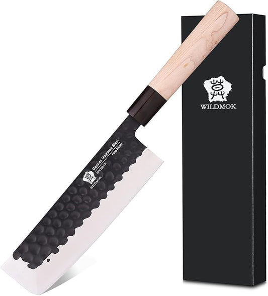 WILDMOK Left Handed 7 Inch Nakiri Knife German Stainless Steel Vegetable Chopping Knife Asian Usuba Chef's Knife for Left Handed