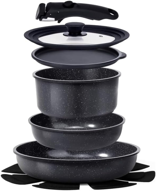 GiPP Ceramic Pots and Pans Set Non Stick, Nonstick Detachable Handle Cookware Sets, Healthy Non Toxic PFAS PFOA & PTFE Free, Dishwasher &Oven Safe, Induction Kitchen Pot and Pan, 8 Piece Grey