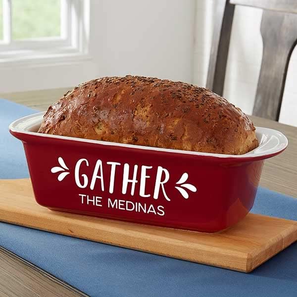 Personalization Universe Personalized Gather & Gobble Ceramic Loaf Pan, Hand-Glazed Stoneware Baking Dish for Homemade Bread, Meatloaf, 1.5 Quart Capacity, Oven Safe