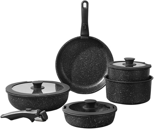 Pots and Pans Set, Nonstick Detachable Handle Cookware Set, Induction Kitchen Cookware Set with Removable Handle, Healthy Non Stick Cookware, Dishwasher & Oven Safe, PFOA Free