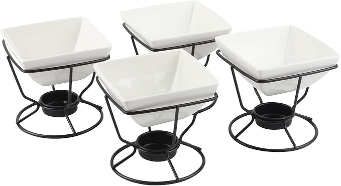 4Pcs Ceramic Butter Warmers Set for Chocolate Butter Cheese, 7oz Porcelain Butter Warmers Set for Seafood, Butter Warmer Pot Ceramic Sauce Bowl for Fruit, Dessert, Snack, Steaks, Square