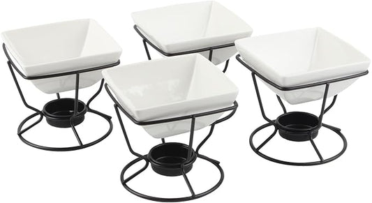 4Pcs Ceramic Butter Warmers Set for Chocolate Butter Cheese, 7oz Porcelain Butter Warmers Set for Seafood, Butter Warmer Pot Ceramic Sauce Bowl for Fruit, Dessert, Snack, Steaks, Square