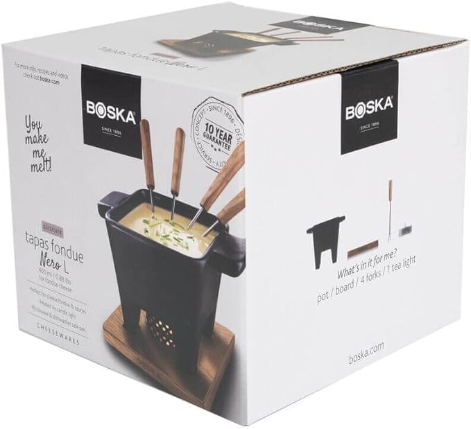 Boska Tealight Tapas Fondue Set - Best for Cheese or Chocolate - Microwave Safe Ceramic Hot Pot Chocolate Fountain Snack - Wedding Registry Items Small Kitchen Appliances - 440 mL Pro Collection