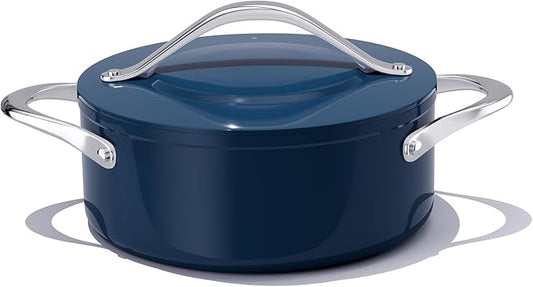Stock Pot 4.5qt Dutch Oven with Lid (9.5") Nonstick Ceramic Coated Non-Toxic PFAS-Free Even Heat Distribution for Braising, Baking Bread & Soups, Compatible for All Cooktops(Induction/Gas/Electric) Oven Safe to 500°F (Navy Blue)