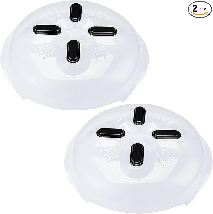 HOVER COVER Magnetic Splatter Cover, 12-Inch Clear BPA-Free Food Lid, Vented Plate Guard with Steam Vents, Anti-Splash Microwave Lid, Dishwasher Safe, Space-Saving Magnetic Storage - Onyx 2 Pack