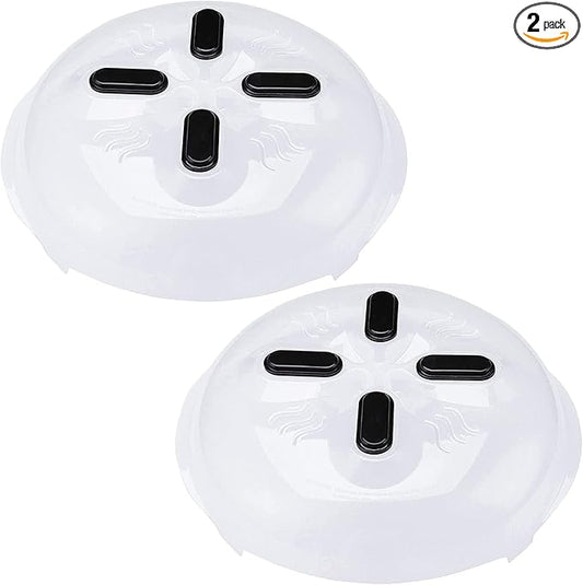 HOVER COVER Magnetic Splatter Cover, 12-Inch Clear BPA-Free Food Lid, Vented Plate Guard with Steam Vents, Anti-Splash Microwave Lid, Dishwasher Safe, Space-Saving Magnetic Storage - Onyx 2 Pack