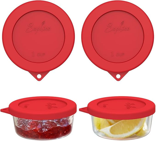 Sophico 1 Cup Round Silicone Storage Cover Lids Replacement for Anchor Hocking and Pyrex 7202-PC Glass Bowls (Container not Included) (Red - 2 pack)