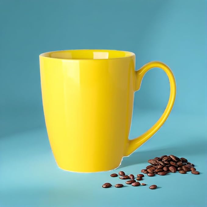 13 Ounce Porcelain Mugs, Set of 6, Tea and Coffee Mug Set, Yellow