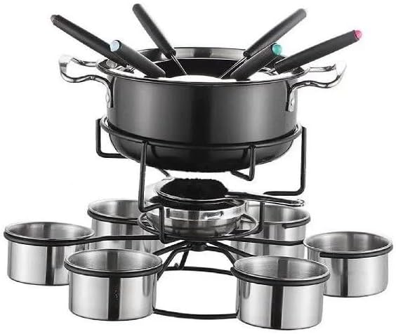 Chocolate Melting Pot Chocolate Tempering Machine Stainless Steel Fondue Pot Set for Chocolate and Cheese with 6 Forks and Spoons (Black)