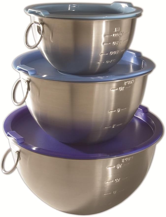 Tovolo Stainless Steel, Set of 3 Mixing Tight-Seal Dishwasher-Safe Metal Bowls with BPA-Free Lids for Food Storage, Stainless Steel
