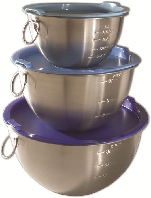 Tovolo Stainless Steel, Set of 3 Mixing Tight-Seal Dishwasher-Safe Metal Bowls with BPA-Free Lids for Food Storage, Stainless Steel