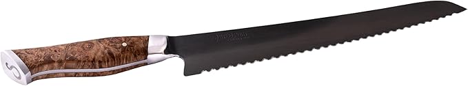 STEELPORT 10” Bread Knife – Multifunctional Serrated Kitchen Knife | Carbon Steel Blade for Sourdough, Bread, BBQ | Handcrafted Home & Professional Chef Tool with Oregon Maple Burl Handle