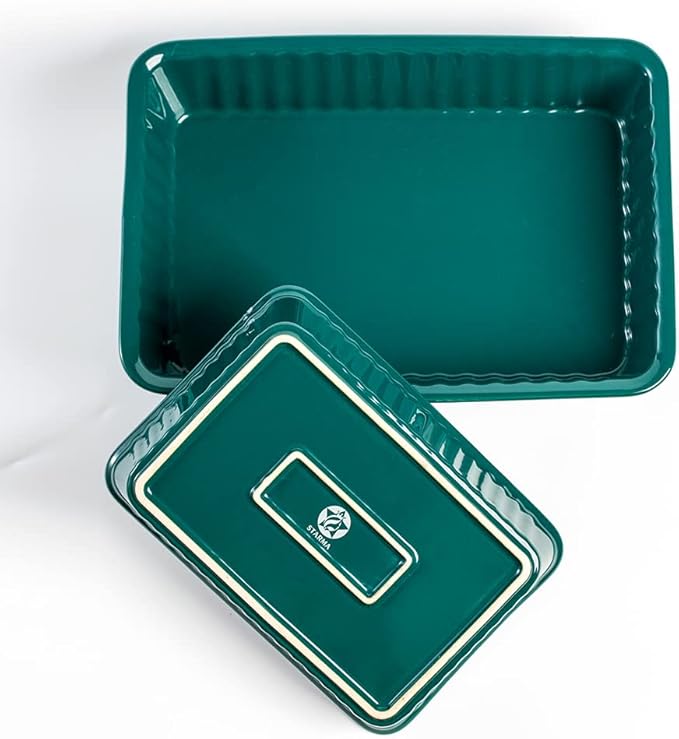 Ceramics baking dish set of 2, Rectangular Baking Dish, Lasagna Pans for Cooking, Kitchen, Cake,Dinner, Banquet and Daily Use, 12x 8 Inch & 8.95 x 6 inch of Casserole Dishes (Emerald)