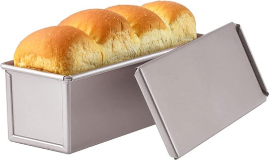CHEFMADE Mini Pullman Loaf Pan with Lid, 0.66Lb Dough Capacity Non-Stick Rectangle Flat Toast Box for Oven Baking 2.8" x 8.1"x 2.8"(Champagne Gold)