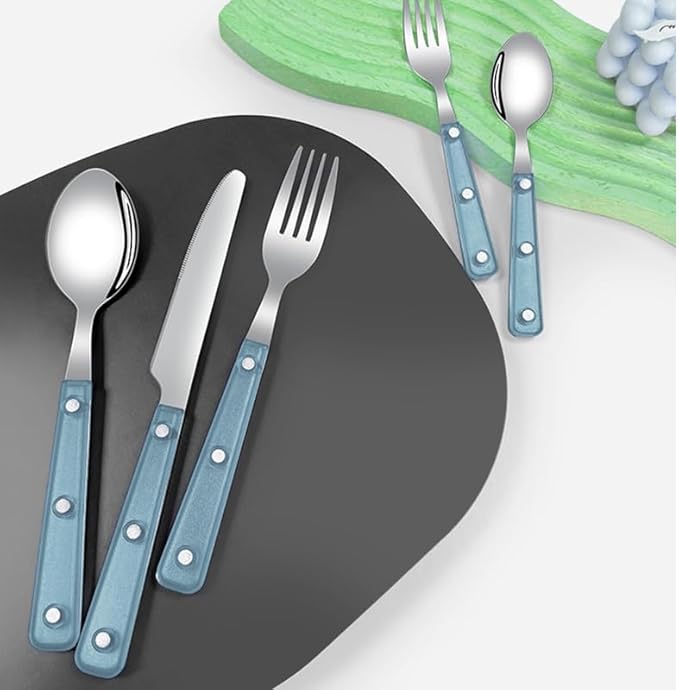 Silverware Set, 20 Piece Stainless Steel Cutlery set,Set for 4 People,Includes Knife, Fork, Spoon, Dessert Spoon and Dessert Fork, with Elegant Frosted Transparent Handles (Blue(20 PC))