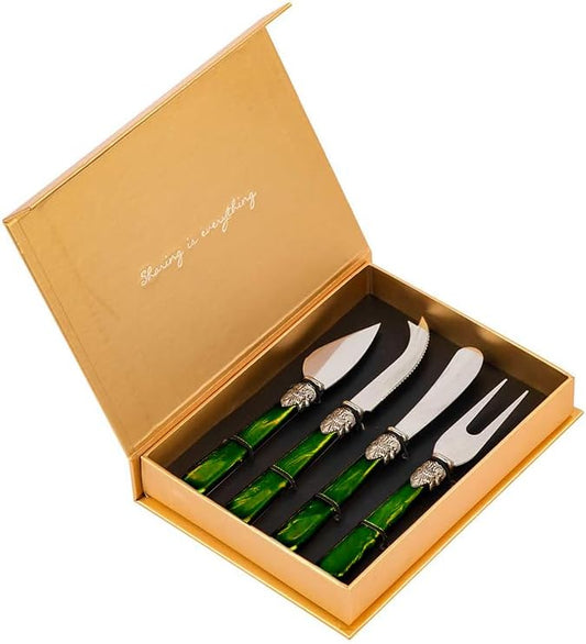 4-Piece Cheese Knive Set With Gift Box Stainless Steel Knife With Pearl Handle,Suitable For Parties And Festivalsfor Charcuterie Boards Accessories (Green)