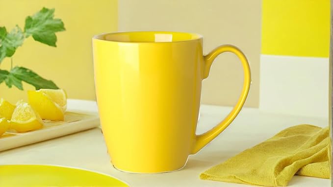 13 Ounce Porcelain Mugs, Set of 6, Tea and Coffee Mug Set, Yellow