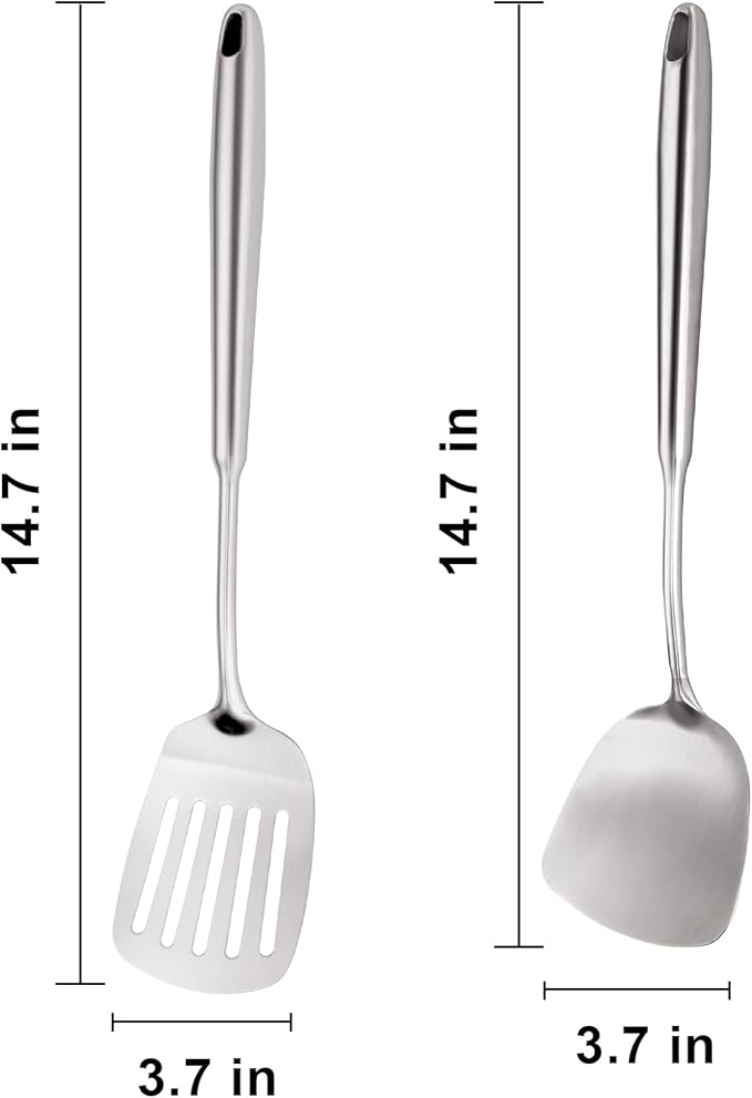 304 Stainless Steel Utensil, 2 PCS Large Metal Cooking Utensil Tools Spatula Set