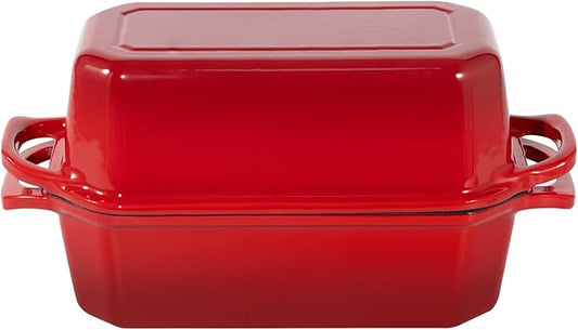 Bread Pan Cast Iron Loaf Pan with Lid Bread Loaf Pan 9x5 Inch Loaf Pan Enameled Cast Iron Sourdough Loaf Pan, Red