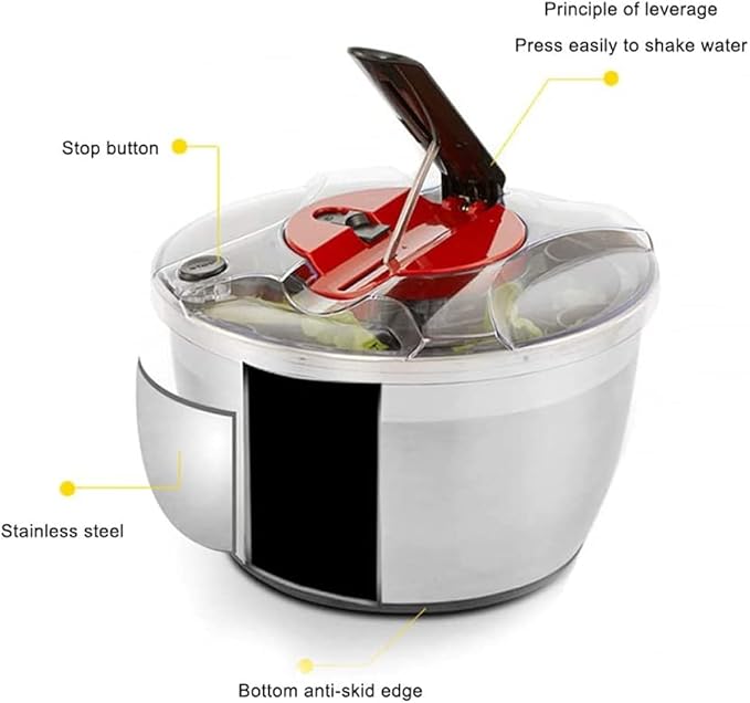 Salad Spinner Salad Machine, Rotating Bottom for Fruit and Vegetable Dryer Non-Slip Design with Lid and Water Filter Basket Lockable Handle