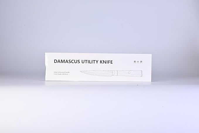 Damascus Utility Knife- 5 inch Small Kitchen Knife Damascus VG10 Steel 67-Layer -Olive Wood Handle - Razor Sharp Knife with Exquisite Box