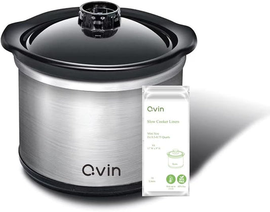 Mini Slow Cooker 0.65qt(20oz) warmer with 10 pcs food safe liners, fondue pot set,chocolate melting pot (stainless steel)