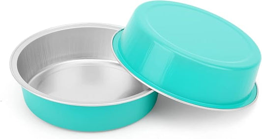 Beasea Mini Pie Pans with Lids, 4 Inch 100 Pack Disposable Cake Pans, 8 Oz Elegant Blue Aluminum Pie Pan Tin Round Disposable Tin Tart Pans Mini Cheesecake Pan for Pie Tart Quiche