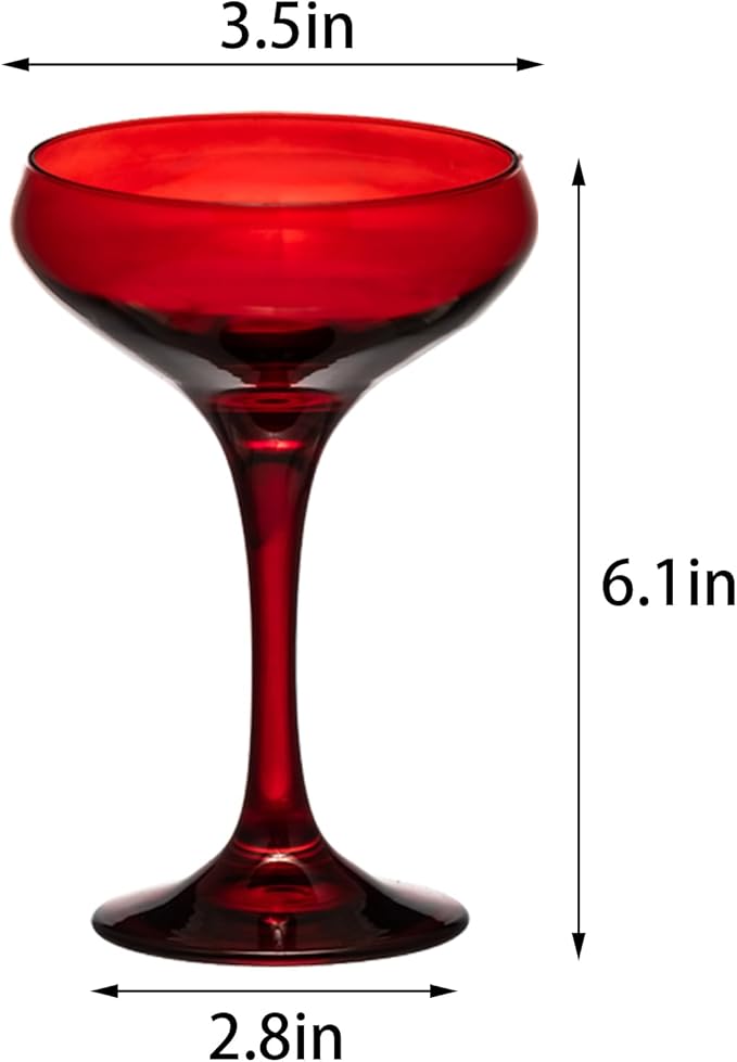 24 Pieces Crystal Martini Glasses Champagne Flute,Coupe Bowl Stemmed Cocktail Glasses,Set Of 24 Elegant Red Goblets Colored Drinking Cups Champagne Wine Glasses for Parties Cocktail Margarita,Juice