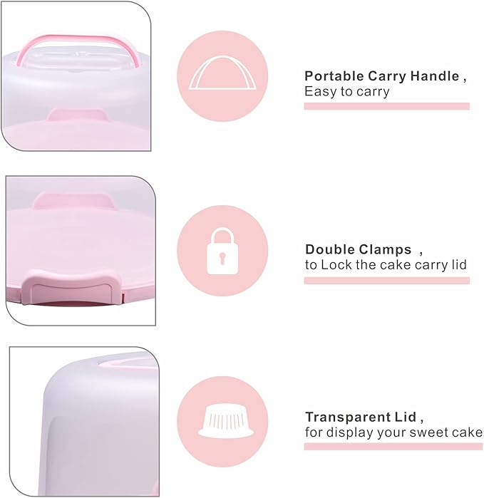 10in Plastic Cake Carrier with Handle, Round Cake Holder with Lid Pink Cake Container for 6in/8in/10in Cake(purple)
