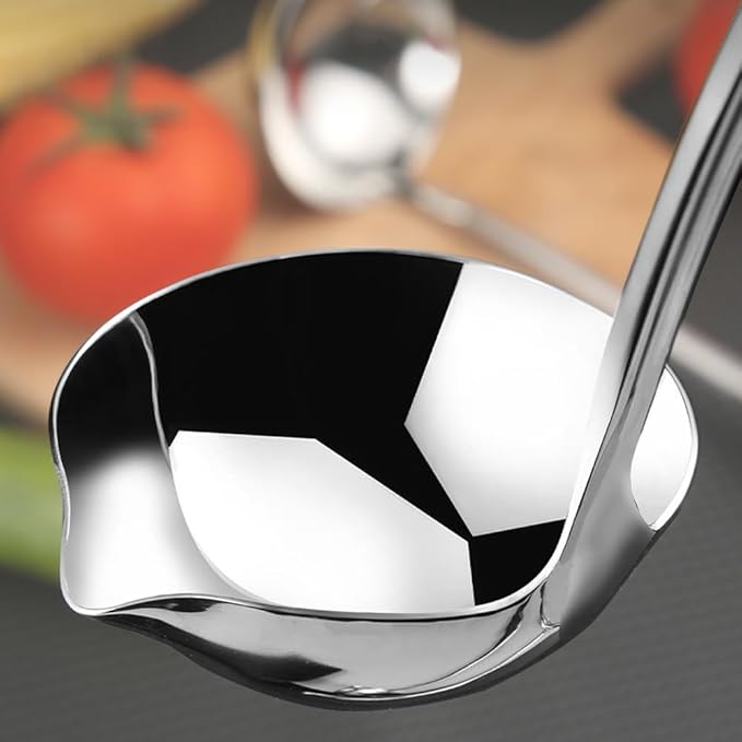 Soup Ladle,SUS 304 Stainless Steel Heavy Duty Ladle with Pour Spout,Kitchen Cooking Serving for Soups,Gravy,Canning,Stews,Heavy,Dishwasher safe 11.8 inch (1Pack)