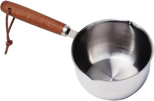 Stainless Steel Butter Melting Pot Multi-Purpose Sauce Pan Mini Milk Warmer with Wooden Handle for Induction Gas Electric Stove Compatible Kitchen Tool(300ml)