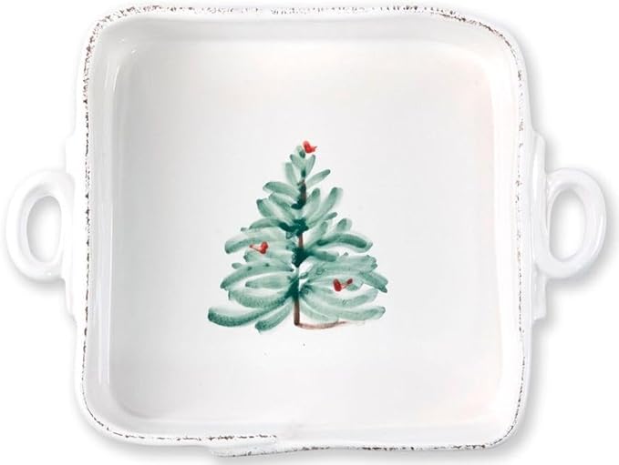 Vietri Lastra Holiday Square Baker, Stoneware Oven Baking Dish & Serving Pan, Christmas Bakeware