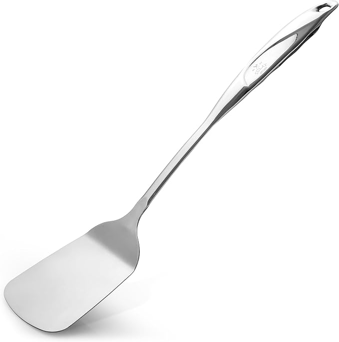 Zulay Kitchen Premium Stainless Steel Metal Spatula - Cooking Spoon Turner - Durable Cooking Utensil with Ergonomic, Easy to Use Handle - Easy to Clean, Perfect for at Home Cooks & Chefs - 15”