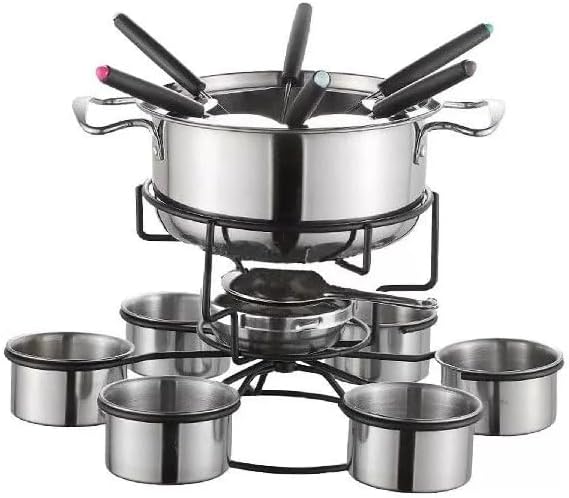 Chocolate Melting Pot Chocolate Tempering Machine Stainless Steel Fondue Pot Set for Chocolate and Cheese with 6 Forks and Spoons (Stainless Steel)