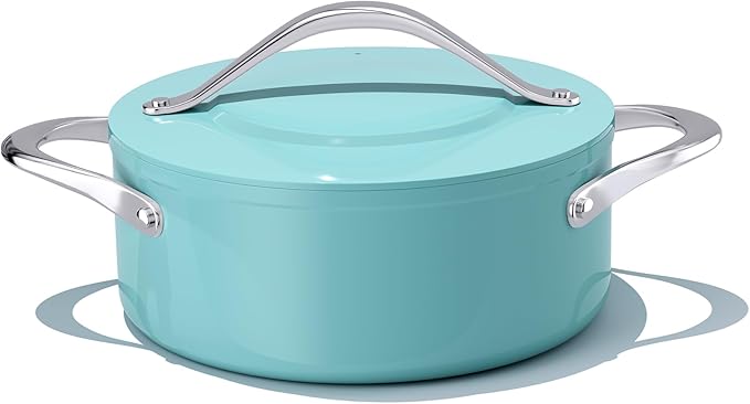 Stock Pot 4.5qt Dutch Oven with Lid (9.5") Nonstick Ceramic Coated Non-Toxic PFAS-Free Even Heat Distribution for Braising, Baking Bread & Soups, Compatible for All Cooktops(Induction/Gas/Electric) Oven Safe to 500ยฐF (Caribbean Blue)