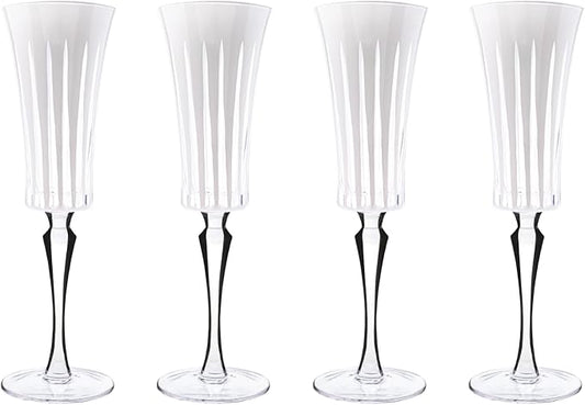 Vikko Champagne Flutes, Timeless Collection 6 Ounce Elegant Wine Glass for Fine Dining, Set of 4 White Goblets with Stem, Dishwasher Safe