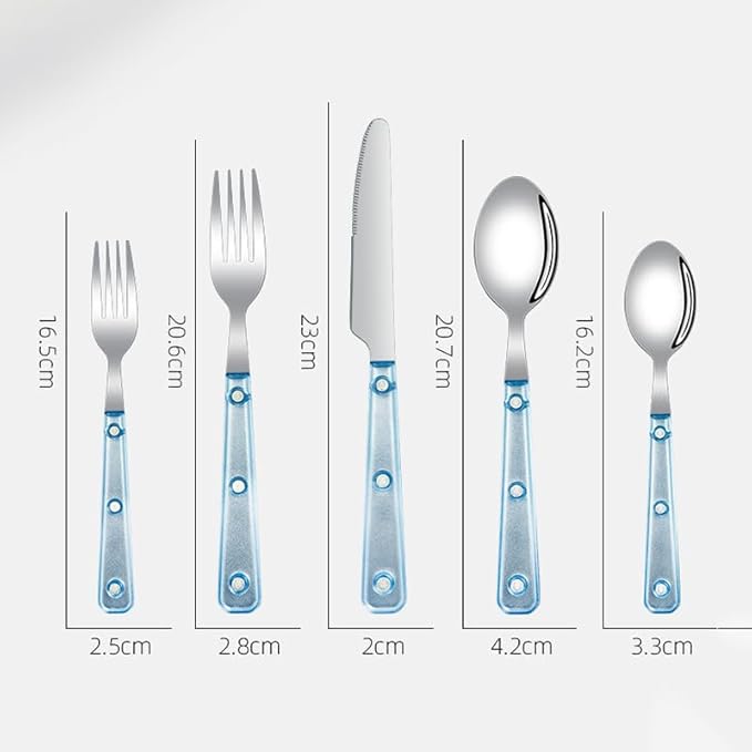 Silverware Set, 20 Piece Stainless Steel Cutlery set,Set for 4 People,Includes Knife, Fork, Spoon, Dessert Spoon and Dessert Fork, with Elegant Frosted Transparent Handles (Blue(20 PC))