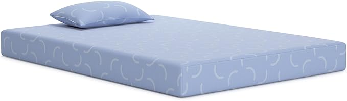 Signature Design by Ashley Twin Size iKidz 7 Inch Firm Gel Memory Foam Mattress with Stretch Knit Cover & Pillow Included, Blue Ocean, Fiberglass Free, Mattress in A Box