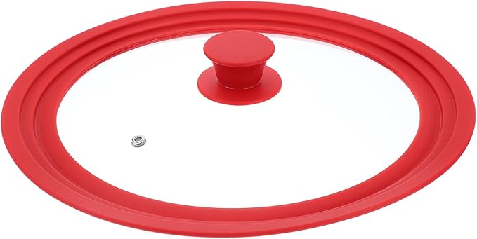 uxcell 1Pcs Universal Lid for Pot Fit 10, 11, 12 Inch Diameter Cookware, Replacement Pan Lids with Heat Resistant Silicone Rim, Steam Vent Pan Lid for Pots, Frying Pans, Skillets, Red