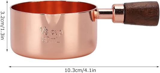 Mini Sauce Pan, Stainless Steel Butter Warmer with Pour Spout and Wooden Handle Rose Gold Melting Pot for Making Sauces, Chocolate Melting, Coffee Tea Soup Warming(1/3cup)