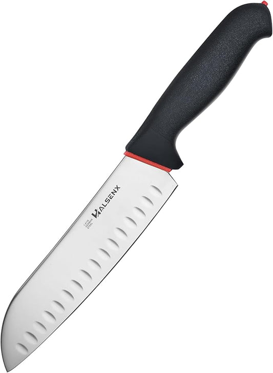Santoku Knife 7 Inch With 1.4116 German Steel and Non-Slip Softgrip Handle, Razor-Sharp Stain Free Blade, Multi-Purpose Kitchen Knife for Vegetable Chopping, Precise Dicing, Meat Slicing