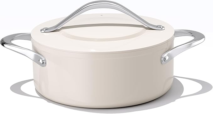 Stock Pot 4.5qt Dutch Oven with Lid (9.5") Nonstick Ceramic Coated Non-Toxic PFAS-Free Even Heat Distribution for Braising, Baking Bread & Soups, Compatible for All Cooktops(Induction/Gas/Electric) Oven Safe to 500ยฐF (Cream)