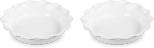 Le Creuset Stoneware Set of 2 Heritage Fluted Pie Dish, 9", White