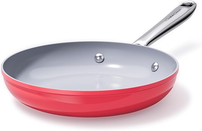 Nonstick Ceramic Frying Pan 8" for All Cooktops, PTFE/PFOA/PFAS Free, Even Heat Distribution Oven Safe to 500ยฐF, Healthy Non Toxic Skillet w/Ergonomic Stainless Steel Handle, Fusion Red