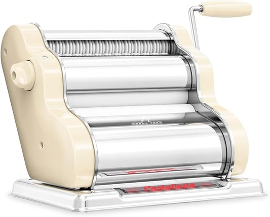 PASTALINDA Classic 200 Pasta Maker Machine, 20 cm Wide Rollers, 9 Thickness Positions, 2 Cutting Positions, Stainless Steel. Includes Reinforced Hand Crank And Two Clamps