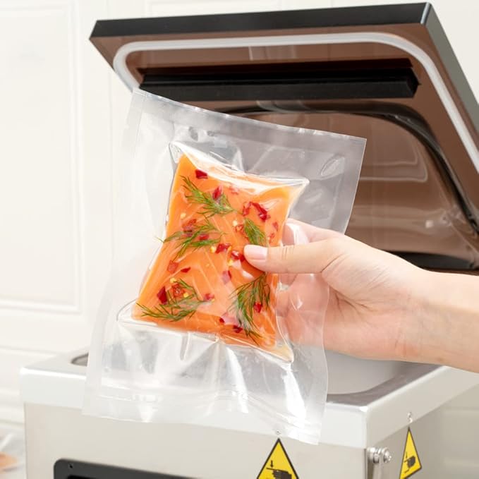 Restaurantware Fresh Hero 6 x 8 Inch Vacuum Sealer Bags 100 Food Storage Bags - 3 mil Thick Microwavable Clear Plastic Sous Vide Bags Freezable For Storing Food Or Sous Vide Cooking