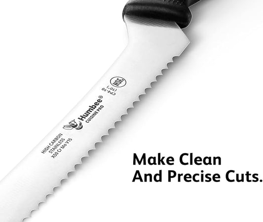 10 Inch Cuisine Pro Serrated Bread Knife, Premium Stainless Steel Wave Edge Razor Sharp Blade Knife for Bread, Dishwasher Safe, NSF Certified, Black