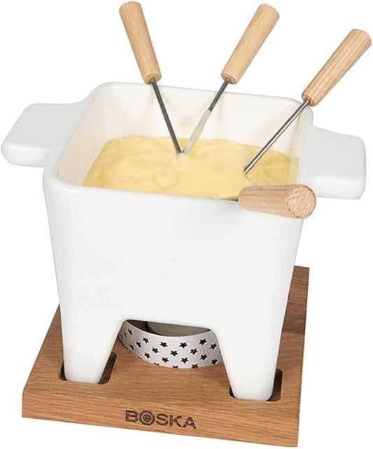 Boska Tealight Tapas Fondue Set - Best for Cheese or Chocolate Sauce - Microwave Safe Ceramic Hot Pot Chocolate Fountain Snack - Wedding Registry Items Small Kitchen Appliances