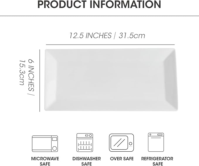 Rectangular Serving Platter Set, 12 Inch Large Serving Plates, Stackable Serving Tray for Wedding, Ceramic White Serving Platters for Entertaining, Dishwasher & Oven Safe, Gift for Housewarming (4PCS)